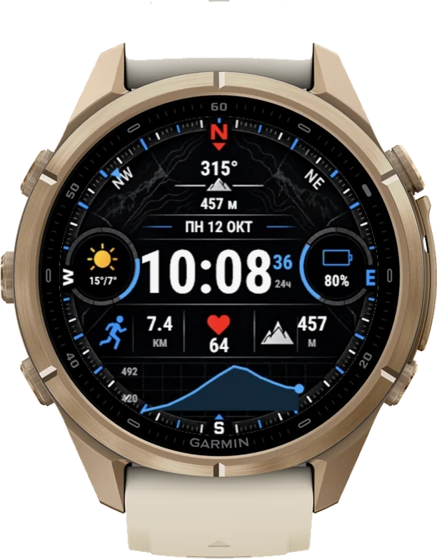 Циферблат АЗИМУТ на Garmin fēnix 9 Pro 43mm