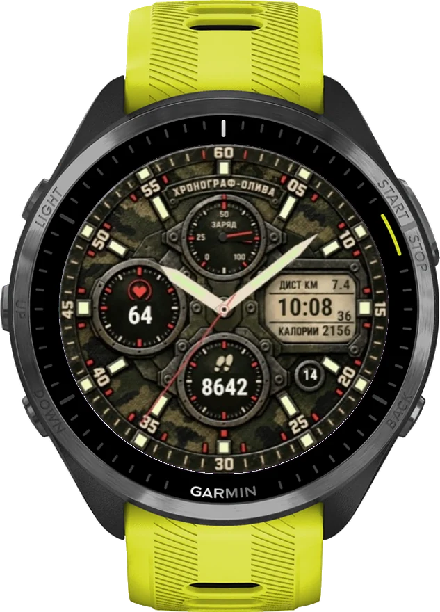 Циферблат ХРОНОГРАФ-ОЛИВА на Garmin Forerunner 965