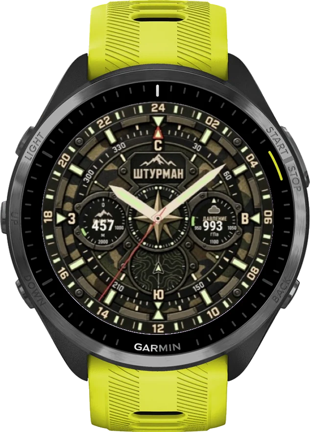 Циферблат ШТУРМАН-ХАКИ на Garmin Forerunner 965