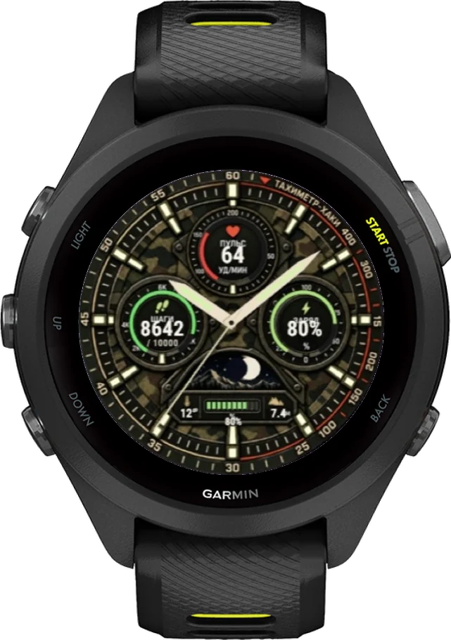 Циферблат ТАХИМЕТР-ХАКИ на Garmin Forerunner 265S