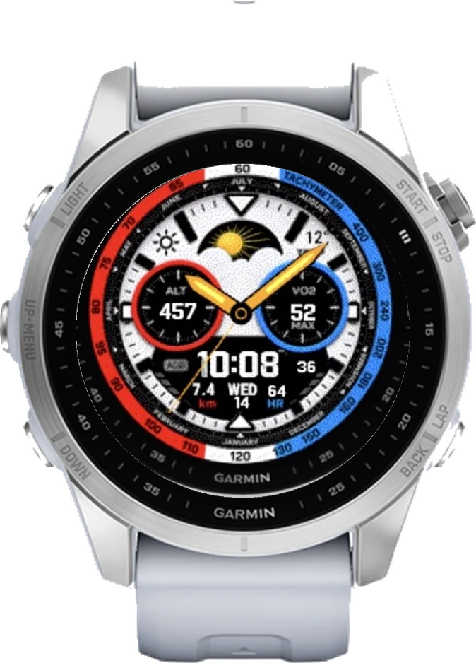Циферблат ТАХИМЕТР-ТРИКОЛОР на Garmin fēnix 7S 42mm