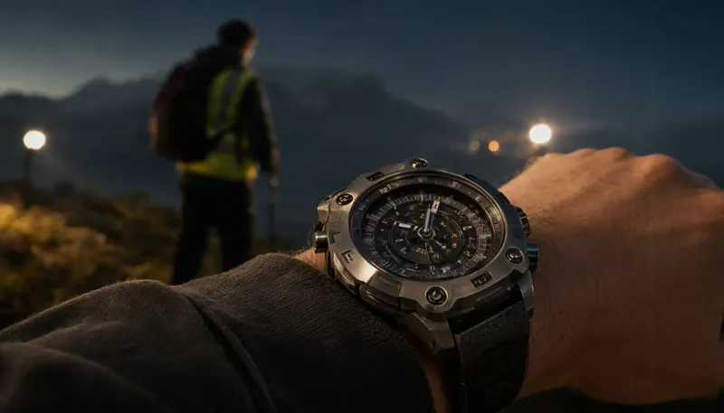 Спортивные часы Garmin fenix 9 на руке мужчины на фоне живописного горного пейзажа